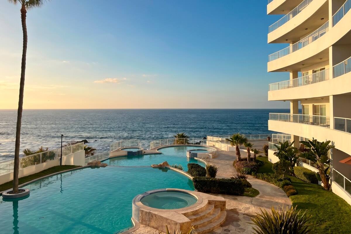 Oceanfront pool at sunset